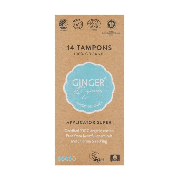 Ginger Organic Tampon super met applicator (12 Stuks)