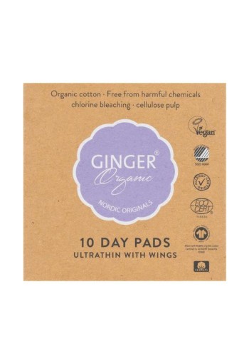 Ginger Organic Maandverband dag met vleugel (10 Stuks)