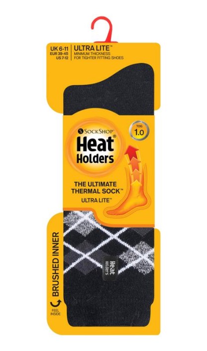 Heat Holders Mens ultra lite socks argyle maat 6-11 black (1 Paar)