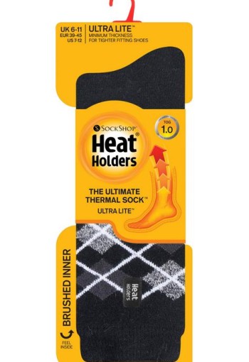 Heat Holders Mens ultra lite socks argyle maat 6-11 black (1 Paar)