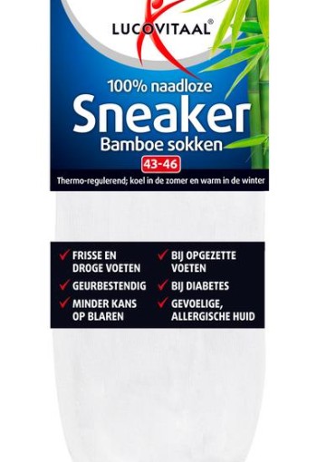 Lucovitaal Bamboe sneakersok wit maat 43-46 (1 Paar)