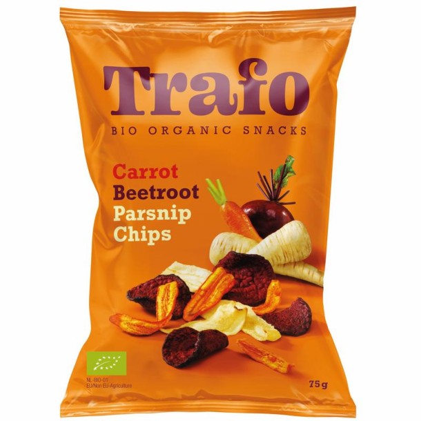 Trafo Groente chips wortel pastinaak rode biet bio (75 Gram)