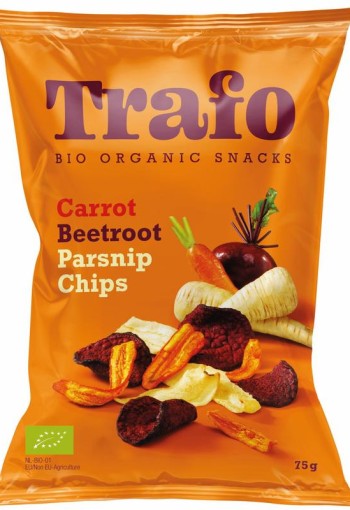 Trafo Groente chips wortel pastinaak rode biet bio (75 Gram)