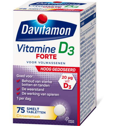 Prooi tussen kolf Davitamon Vitamine D3 Forte Smelttablet 75tab