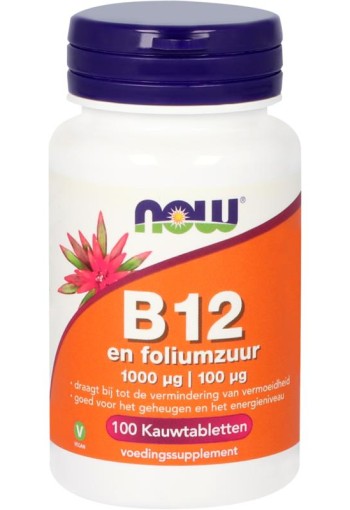 NOW Vitamine B12 1000 mcg en Foliumzuur 100 mcg (100 Kauwtabletten)