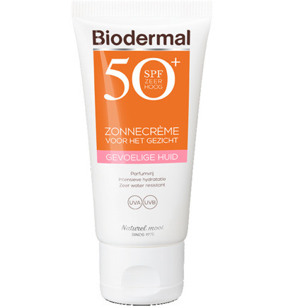 Biodermal Zonnecreme Gezicht Spf50+ Gevoelige Huid 50ml