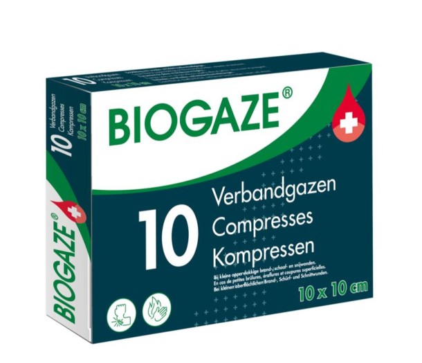 Biogaze Verbandgaas/kompres 10 x 10 cm (10 Stuks)