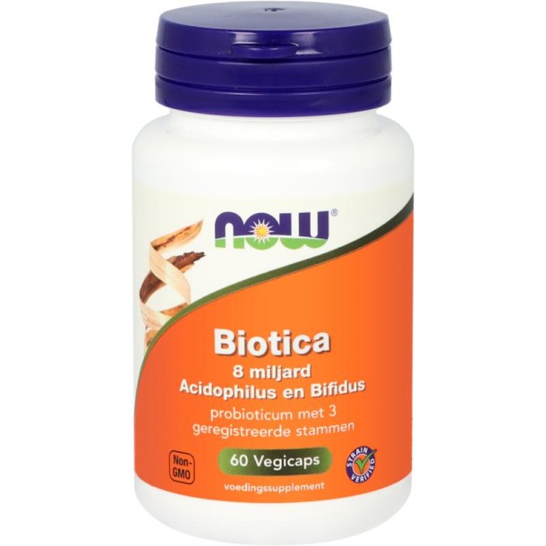 NOW Biotica 8 miljard acidophilus en bifidus (60 Vegetarische capsules)