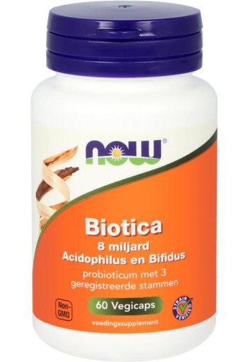 NOW Biotica 8 miljard acidophilus en bifidus (60 Vegetarische capsules)