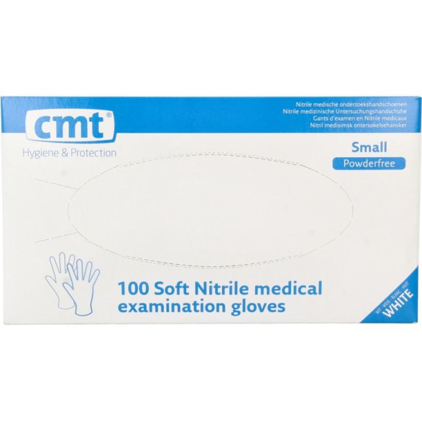 CMT Onderzoekshandschoen nitriel wit poedervrij maat S (100 Stuks)