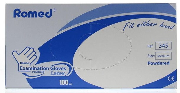 Romed Latex handschoen niet steriel gepoederd M (100 Stuks)