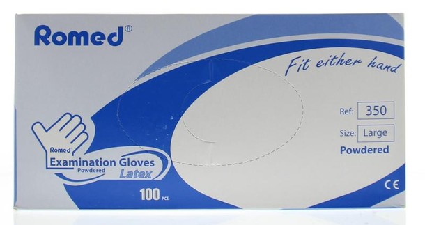 Romed Latex handschoen niet steriel gepoederd L (100 Stuks)