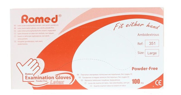 Romed Latex handschoen niet steriel poedervrij L (100 Stuks)