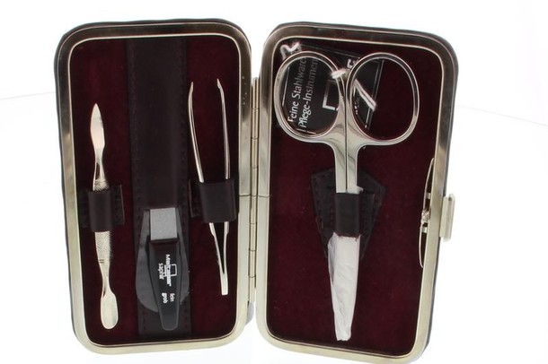 Malteser Manicure-etui 4-delig wijnrood nappaleer (1 Set)
