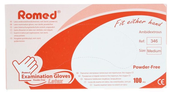 Romed Latex handschoen niet steriel poedervrij M (100 Stuks)