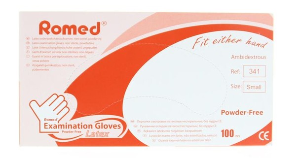 Romed Latex handschoen niet steriel poedervrij S (100 Stuks)