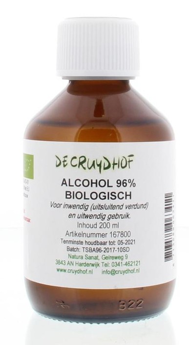 Cruydhof Alcohol 96% inwendig en uitwendig bio (200 Milliliter)