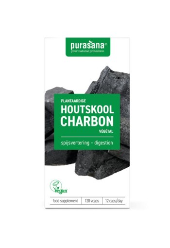 Purasana Plantaardige houtskool vegan (120 Vegetarische capsules)