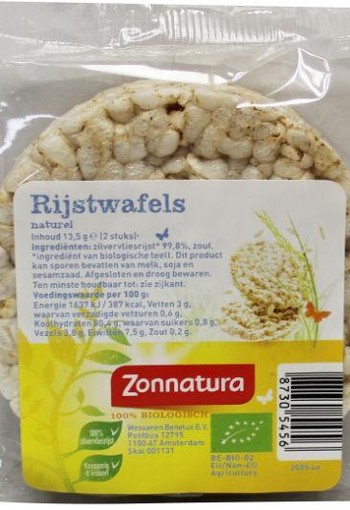 Zonnatura Rijstwafels naturel duo bio (13,5 Gram)