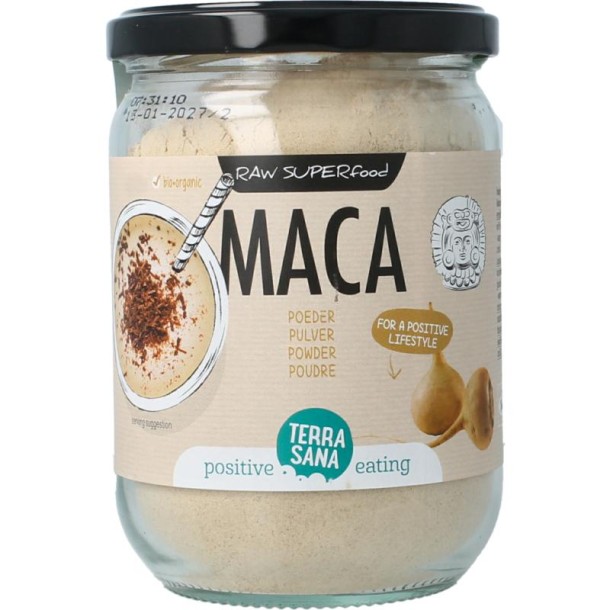 Terrasana Raw maca high energy poeder in glas bio (300 Gram)