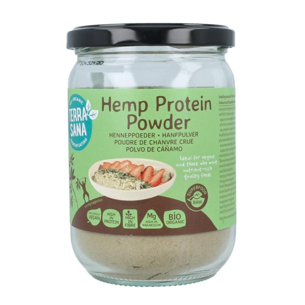 Terrasana Raw hennep protein poeder in glas bio (200 Gram)