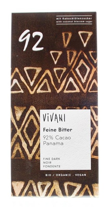 Vivani Chocolade puur 92% kokosbloesemsuiker bio (80 Gram)