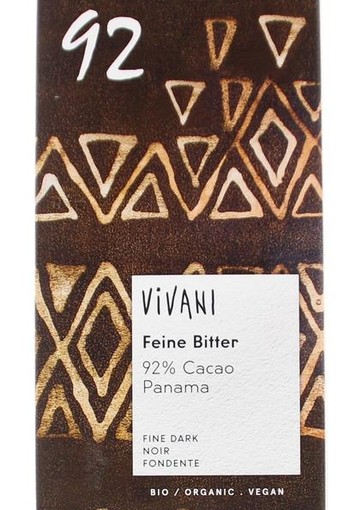 Vivani Chocolade puur 92% kokosbloesemsuiker bio (80 Gram)