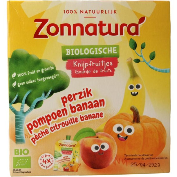 Zonnatura Knijpfruit banaan/pompoen/perzik bio (4 Stuks)