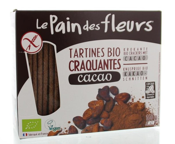 Pain Des Fleurs Krokante bio crackers met cacao bio (160 Gram)