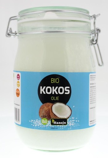 Hanoju Kokosolie virgin beugelglas bio (1 Liter)
