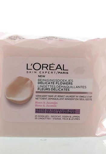 Loreal Skin expert reinigingsdoekjes droge/gevoelige huid (25 Stuks)