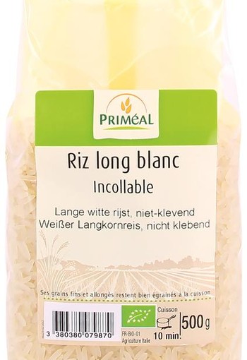Primeal Rijst wit lang niet klevend bio (500 Gram)