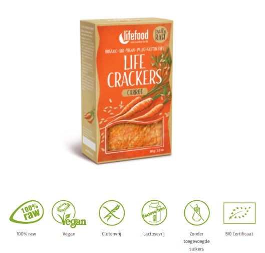 Lifefood Life crackers wortel raw bio (80 Gram)