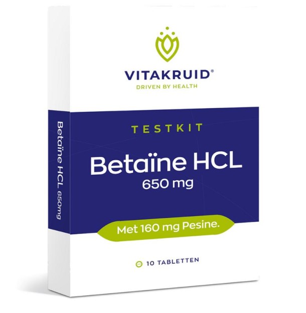 Vitakruid Betaine HCL 650mg & pepsine 160mg testkit (10 Tabletten)