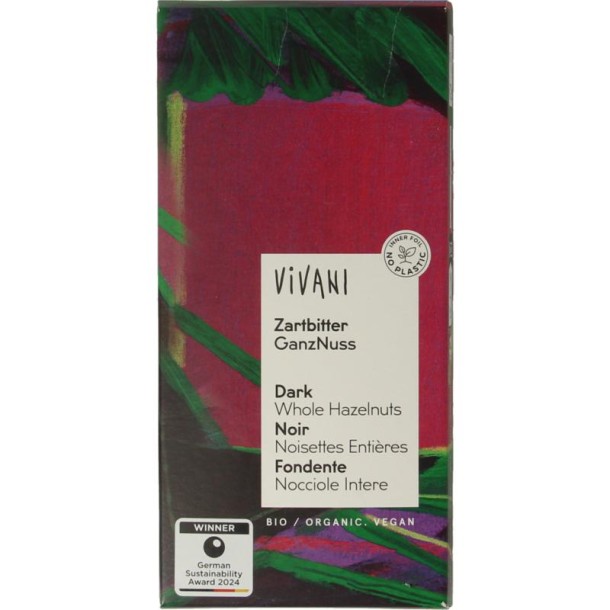 Vivani Chocolade puur met hazelnoten bio (100 Gram)