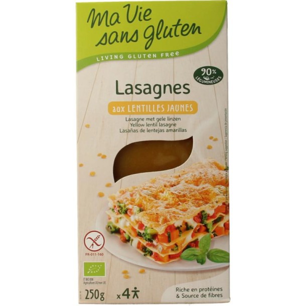 Ma Vie Sans Lasagnebladen van gele linzen glutenvrij bio (250 Gram)