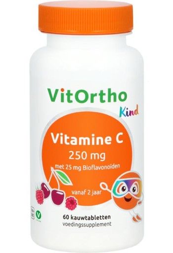 Vitortho Vitamine C 250 mg met 25 mg bioflavonoiden (kind) (60 Kauwtabletten)