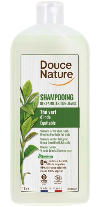 Douce Nature Shampoo glanzend haar met groene thee familie bio (1 Liter)