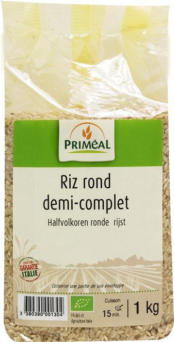 Primeal Halfvolkoren ronde rijst bio (1 Kilogram)