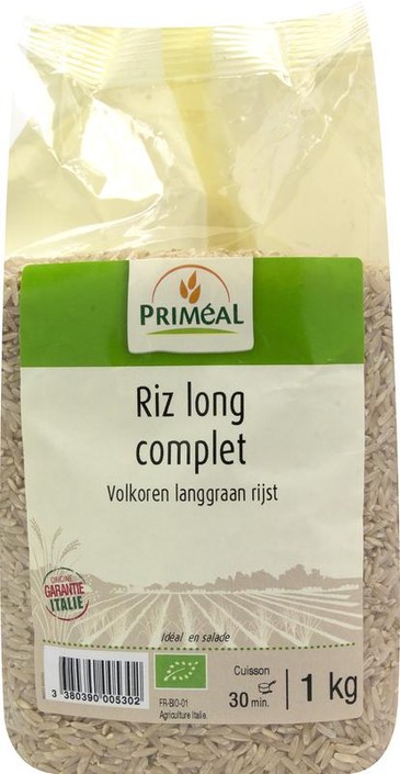 Primeal Volkoren langgraan rijst bio (1 Kilogram)