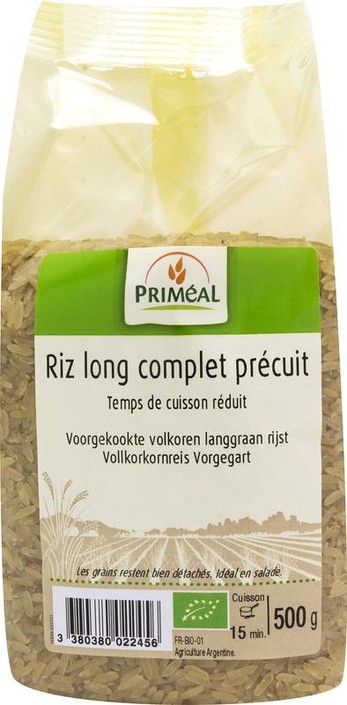 Primeal Volkoren langgraan rijst voorgekookt bio (500 Gram)