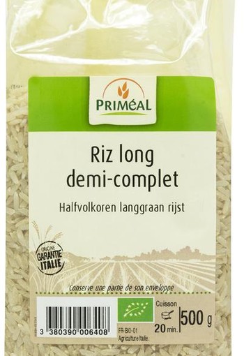 Primeal Halfvolkoren langgraan rijst bio (500 Gram)