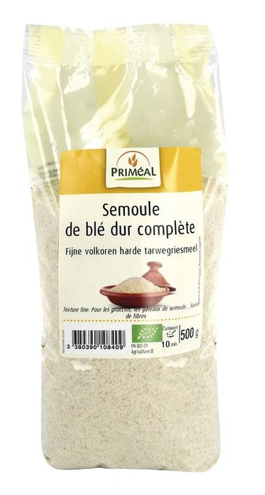 Primeal Fijn volkoren harde tarwegriesmeel bio (500 Gram)
