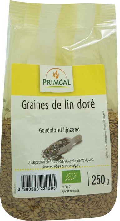 Primeal Lijnzaad goudblond bio (250 Gram)