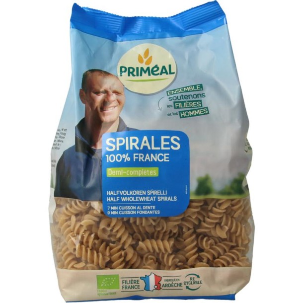 Primeal Halfvolkoren spiralen bio (500 Gram)