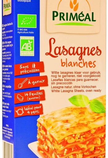 Primeal Witte lasagne bio (250 Gram)