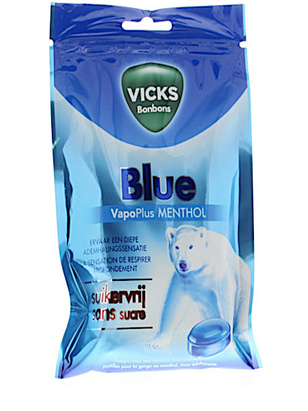 Vicks Blue Menthol Suikervrij Bag 72g