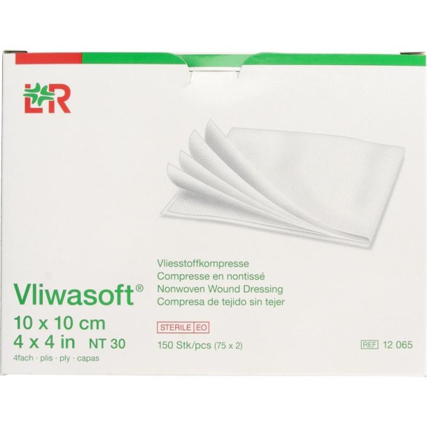 Vliwasoft Vlieskompres 10 x 10cm 4-laags 75 x 2 stuks (150 Stuks)