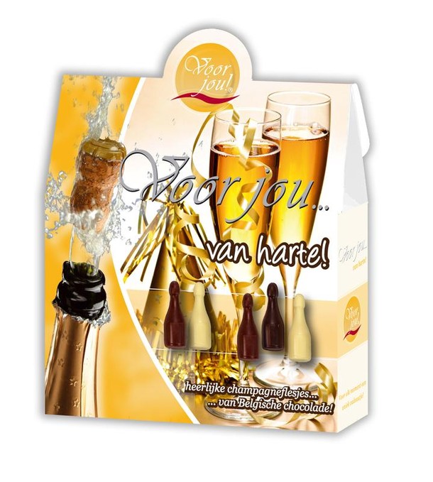 Voor Jou! Cadeau doos champagneflesjes van harte (100 Gram)