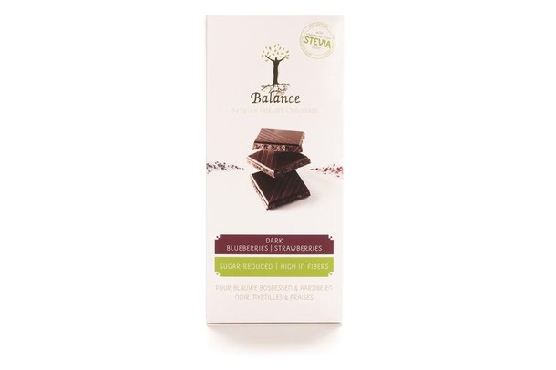 Balance Choco stevia tablet puur bosbes aardbei (85 Gram)